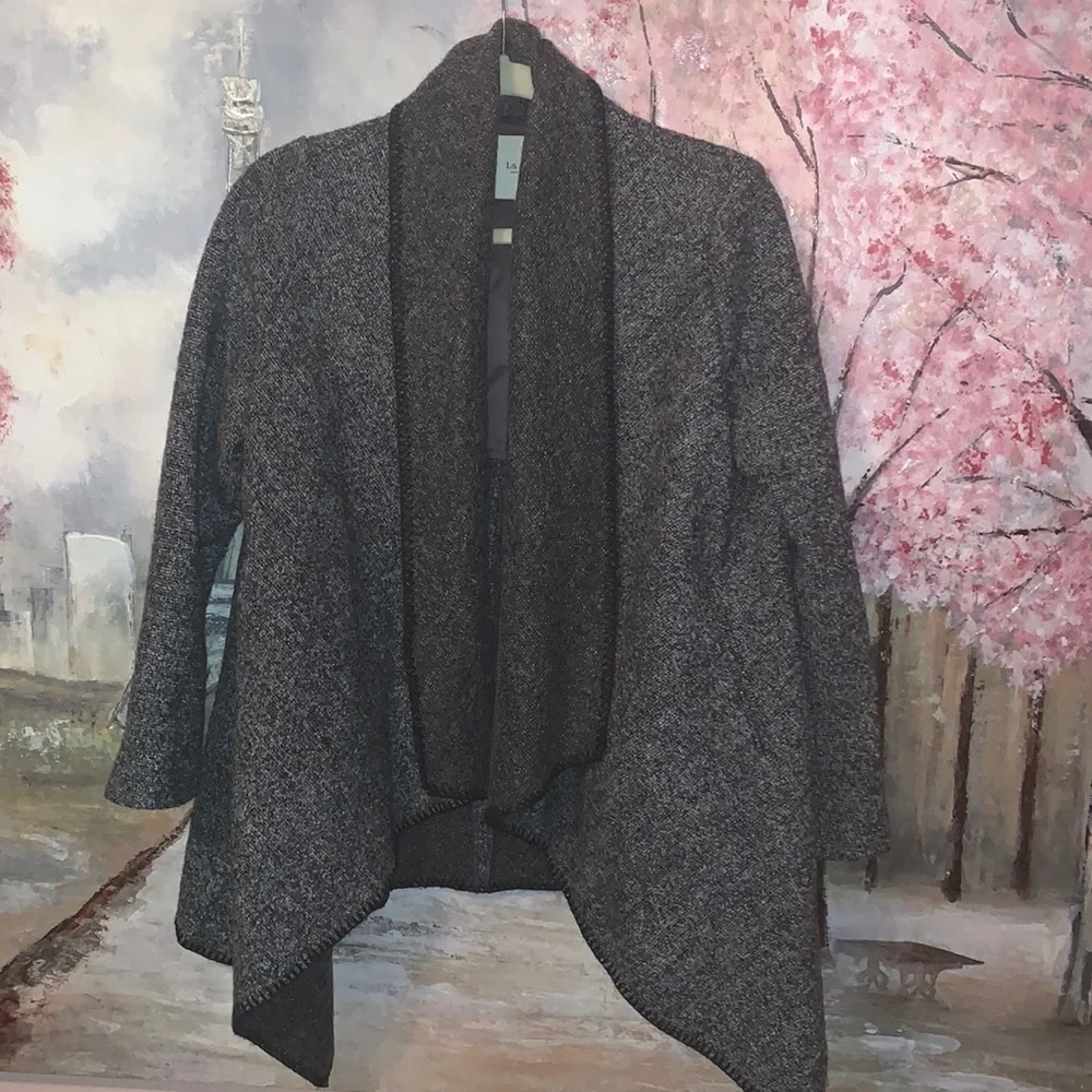 La Babite’ Open Front Cardigan Heathered Grey Women’s Jacket sz S EUC